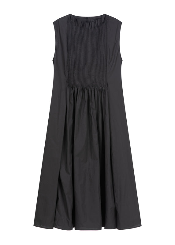 Boutique Black Ruffled Wrinkled Cotton Dresses Sleeveless