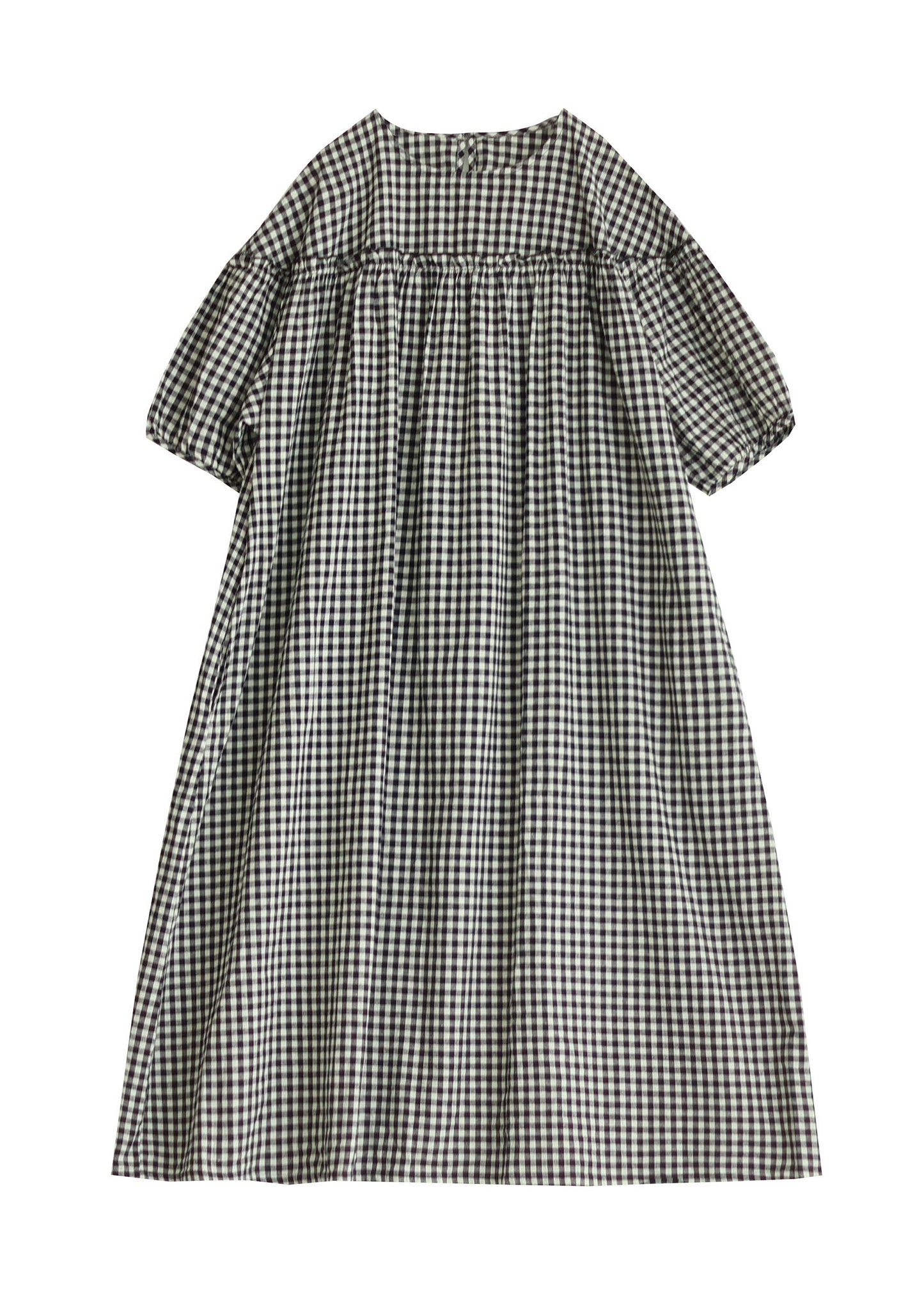 Black O Neck Plaid Ruffled Patchwork Cotton Dress Summer