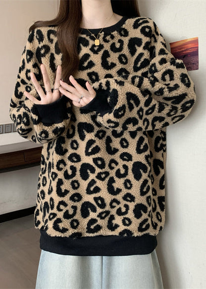 Diy Brown Oversized Leopard Faux Fur Sweatshirt Winter