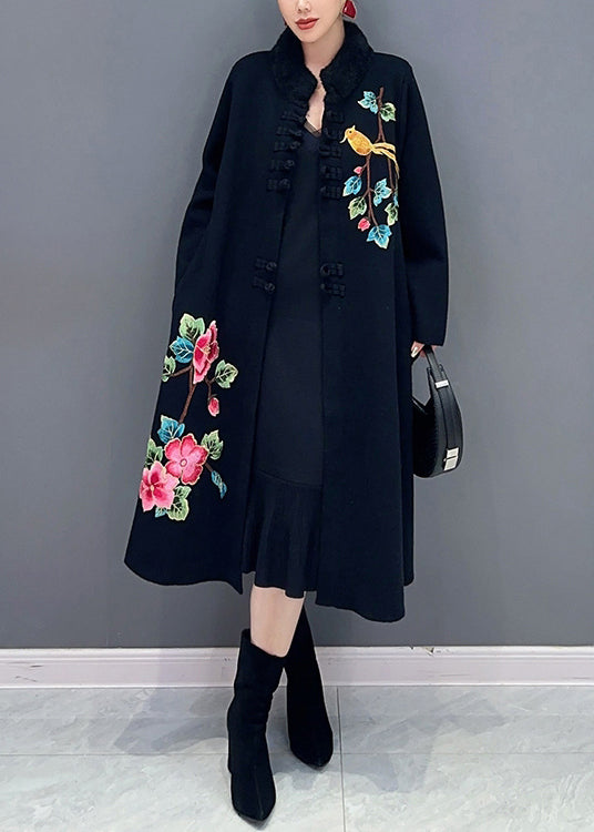 Black Button Print Patchwork Cotton Knit Coats Long Sleeve