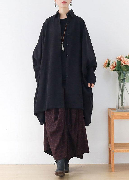 Black Peterpan Collar Asymmetrical Design Fall Cardigans Long Sleeve
