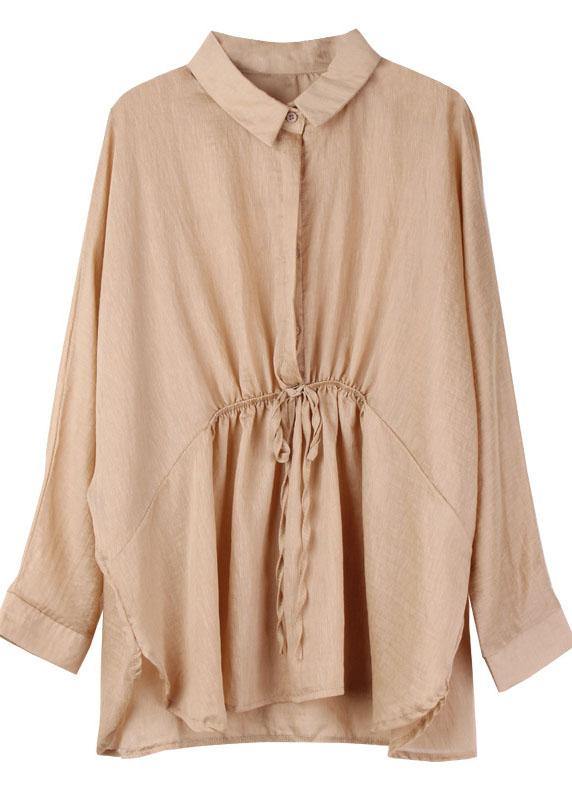 Diy Khaki Peterpan Collar Button Fall Shirt Tops