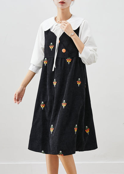 Black Embroideried Corduroy Two Pieces Set Fall