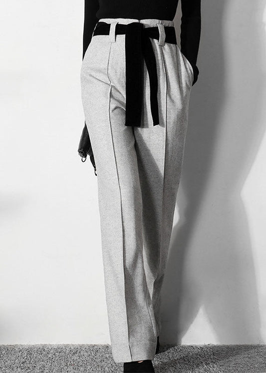Simple Light Grey Tunic Woolen Straight Pants Spring