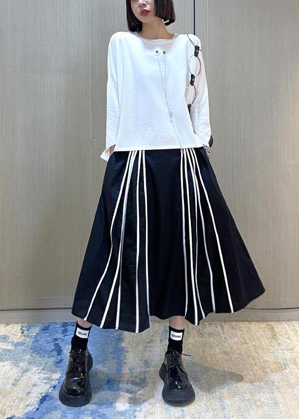 Black Striped High Waist a Line Summer Skirts