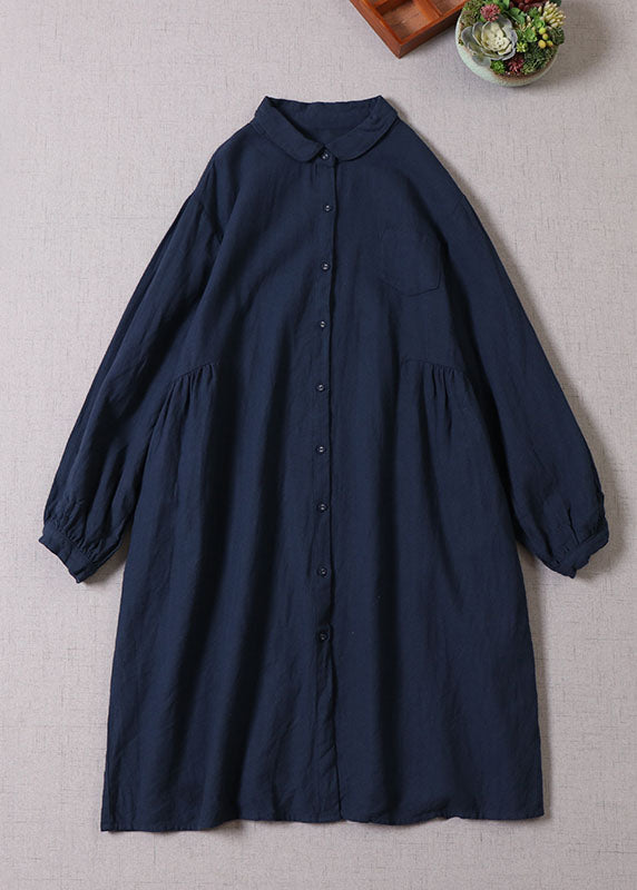 Classy Navy Peter Pan Collar Button Shirts Dress Spring