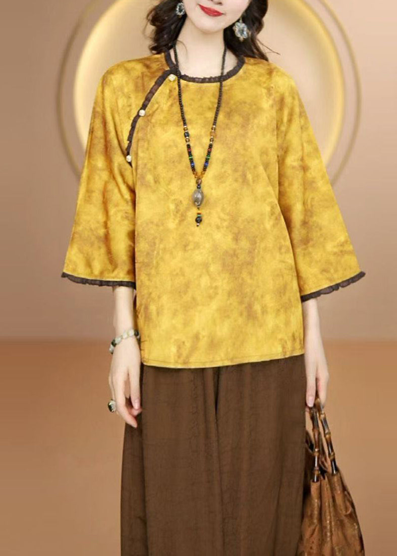 Green O Neck Ruffled Patchwork Silk Shirt Bracelet Sleeve