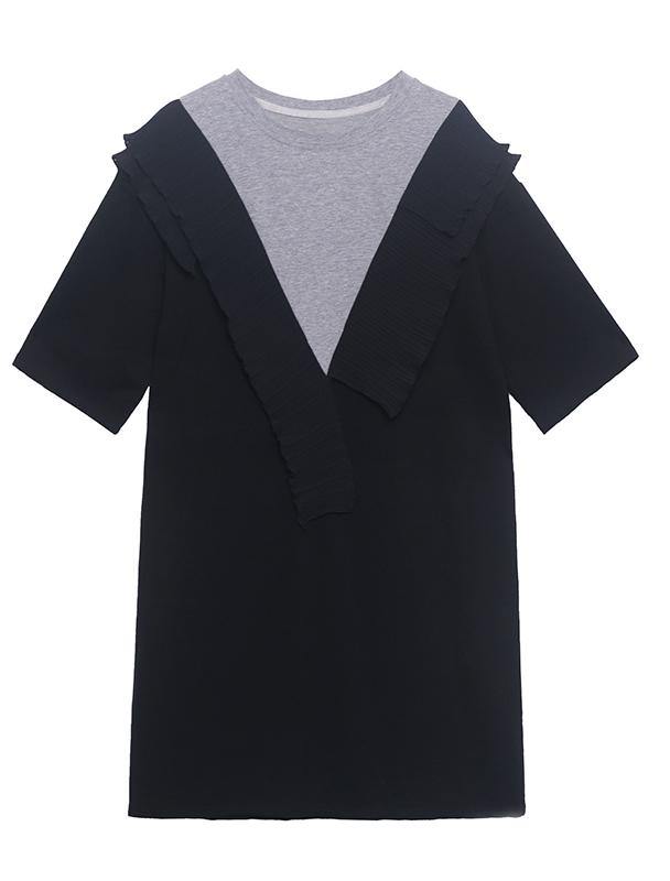 Diy Black Patchwork Grey Cotton Ruffled Summer Dress