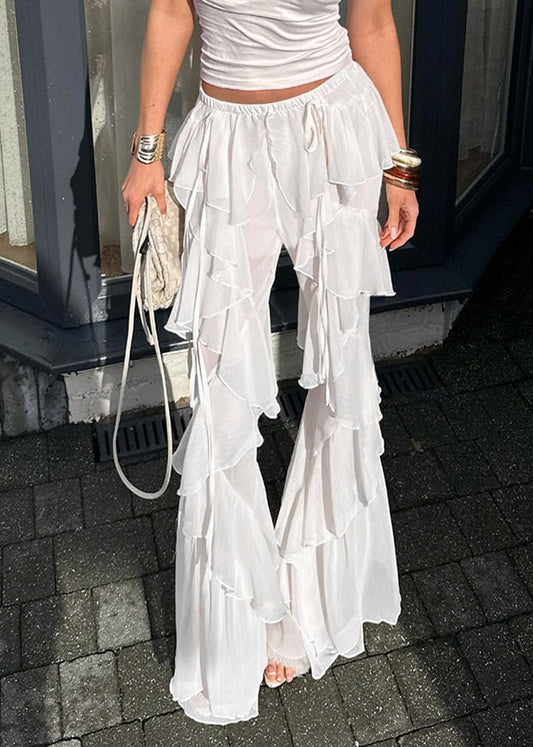 White Ruffles Tulle Bell-bottom Trousers Summer