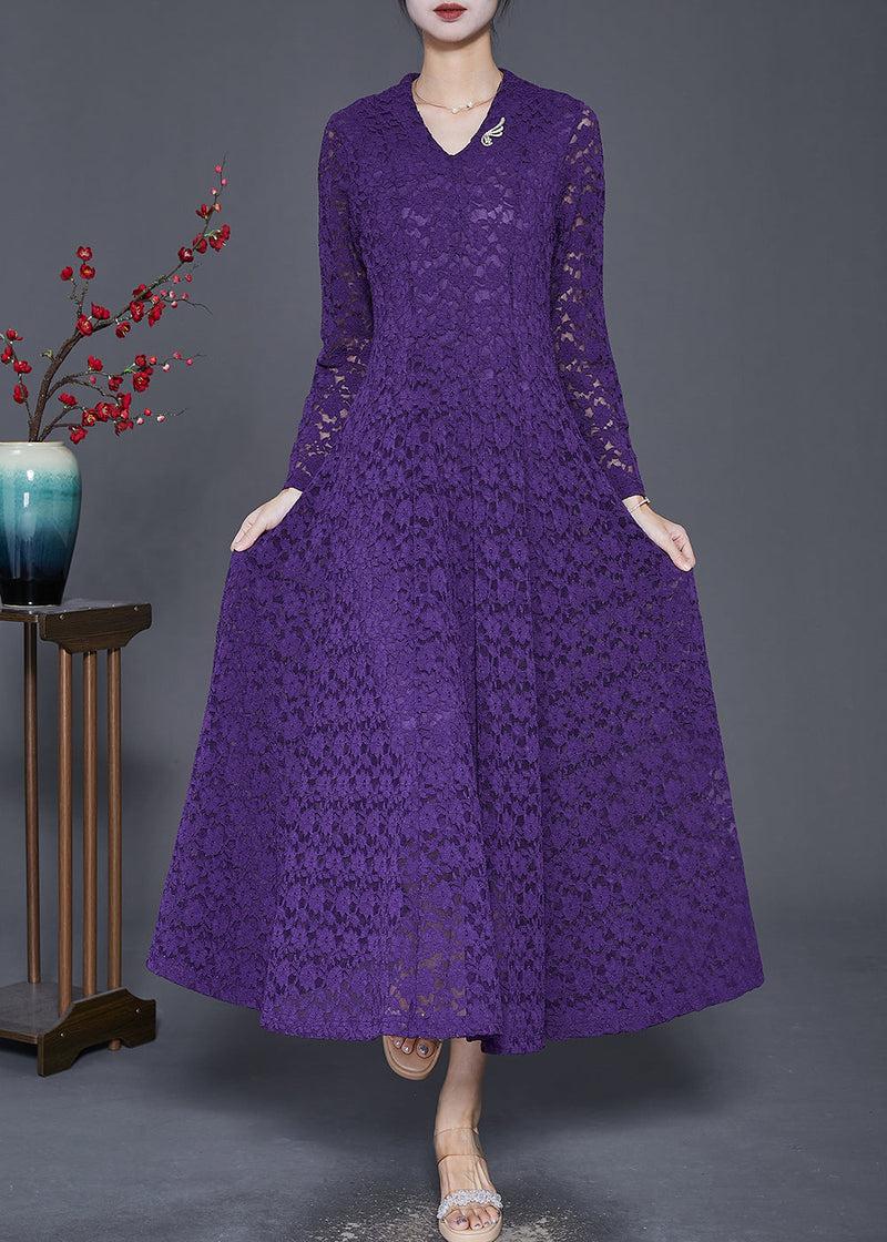 Purple Exra Large Hem Lace Robe Dresses Spring