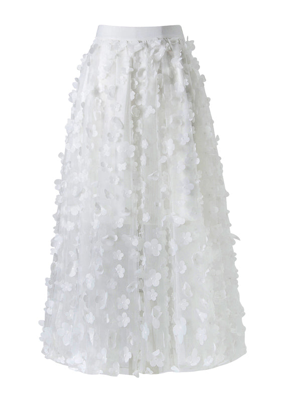 White Decorated High Waist Tulle Skirt Summer