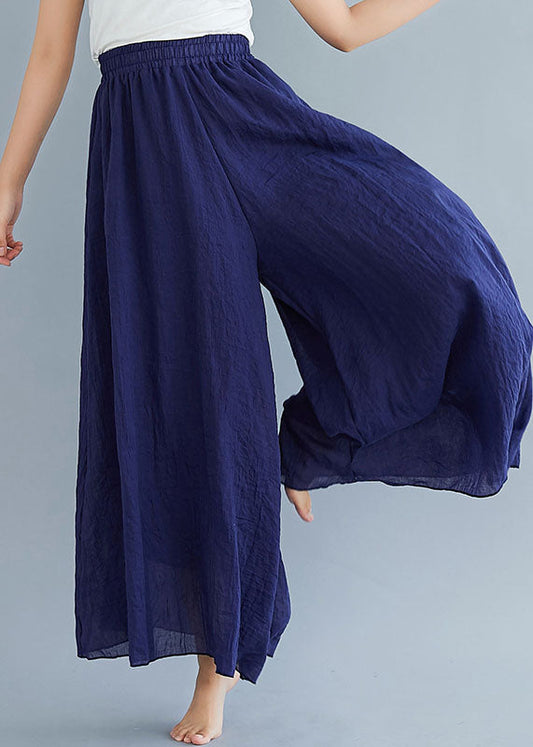 Loose Navy High Waist Color Linen Wide Leg Pants Summer