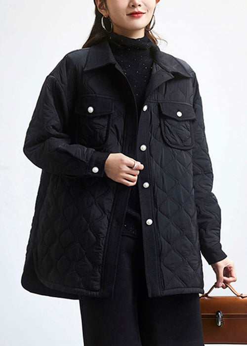 Black Peter Pan Collar Button Cotton Filled Coat Long Sleeve