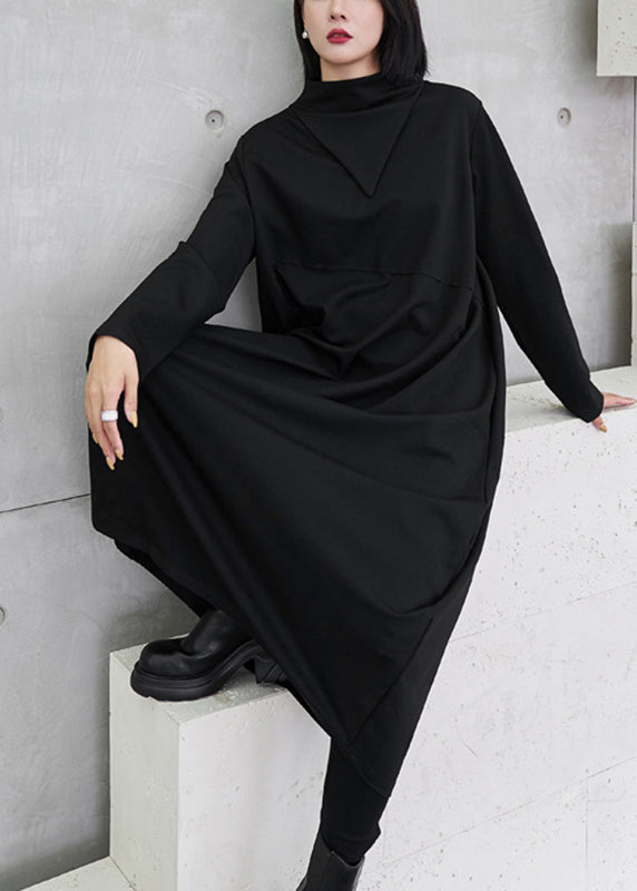 Black Asymmetrical Turtleneck Dress Long Sleeve