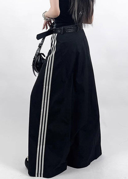 French Black Pockets Side Open Denim Patchwork Skirt Spring