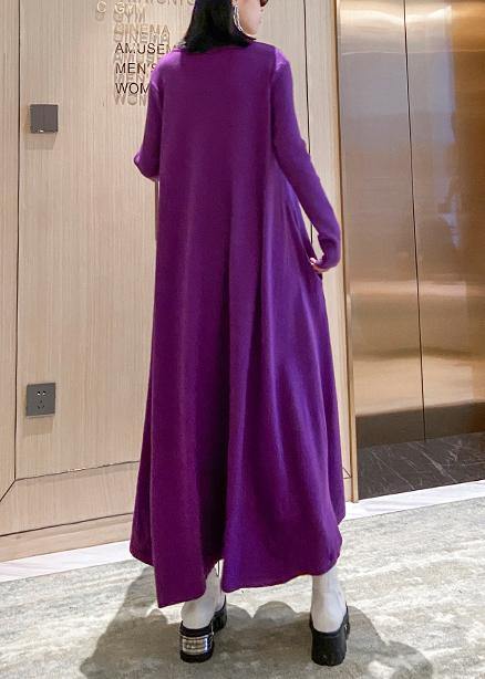 Christmas Purple Sweater Weather High Neck Large Hem Tunic Fall Knit Dress