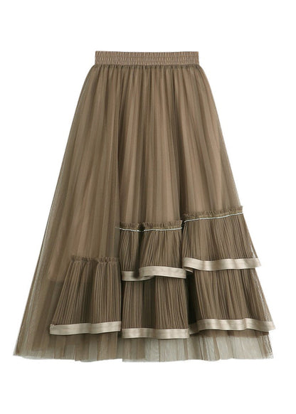 Chocolate Asymmetrical Patchwork High Waist Tulle Skirts Summer