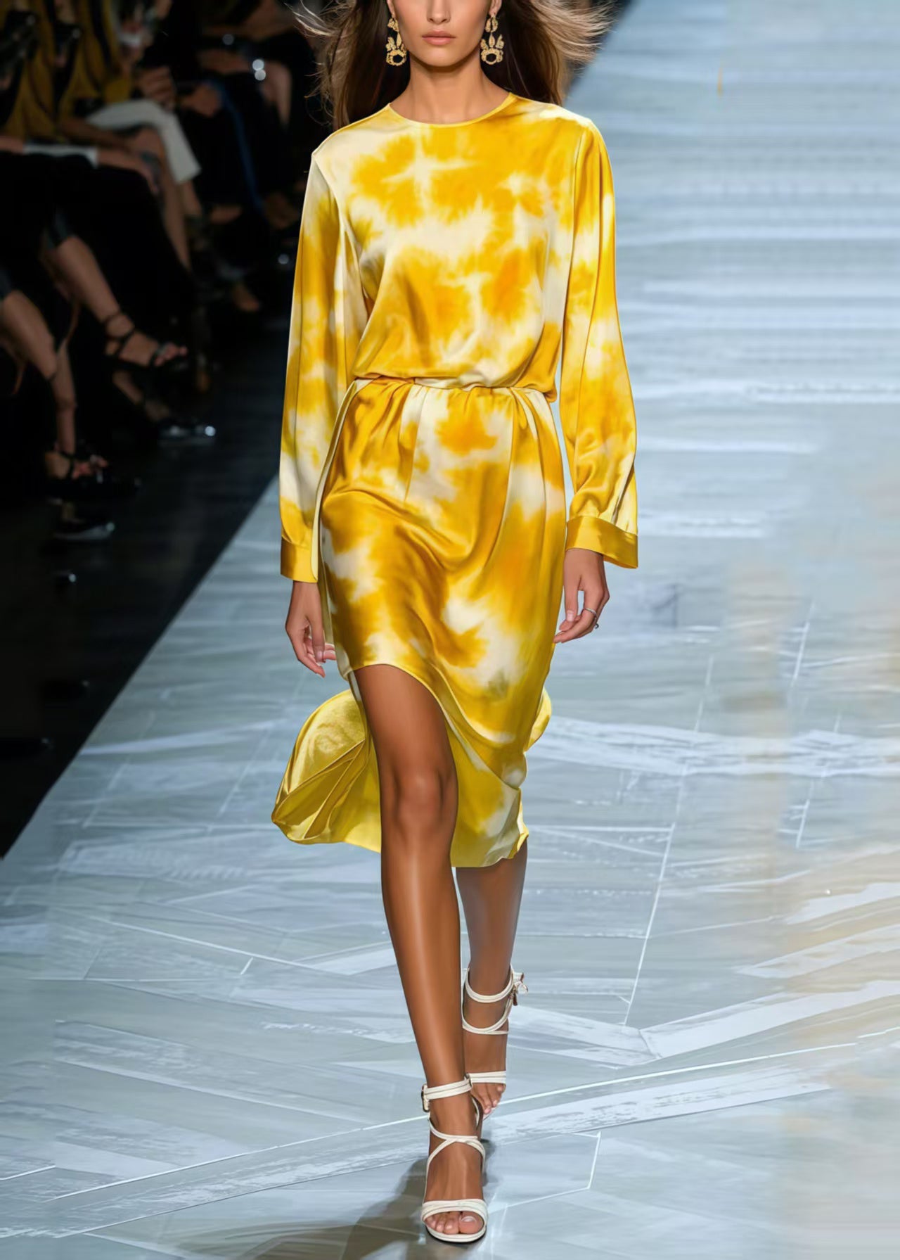 Yellow Tie Dye Silk Day Dress Spring