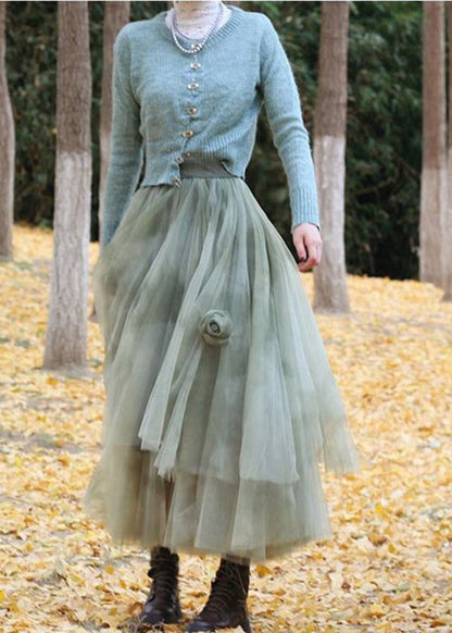 Stylish Green Tie Dye Tulle Holiday Skirt Spring