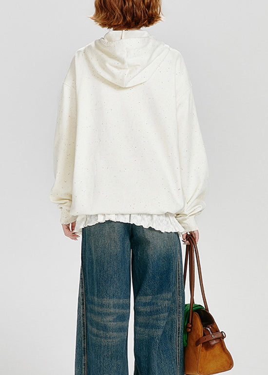 Stylish White Embroidered Warm Fleece Sweatshirt Spring