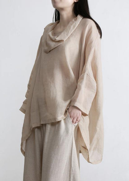 Nude Turtle Neck Batwing Sleeve Two Piece Set Clothing Summer Linen
