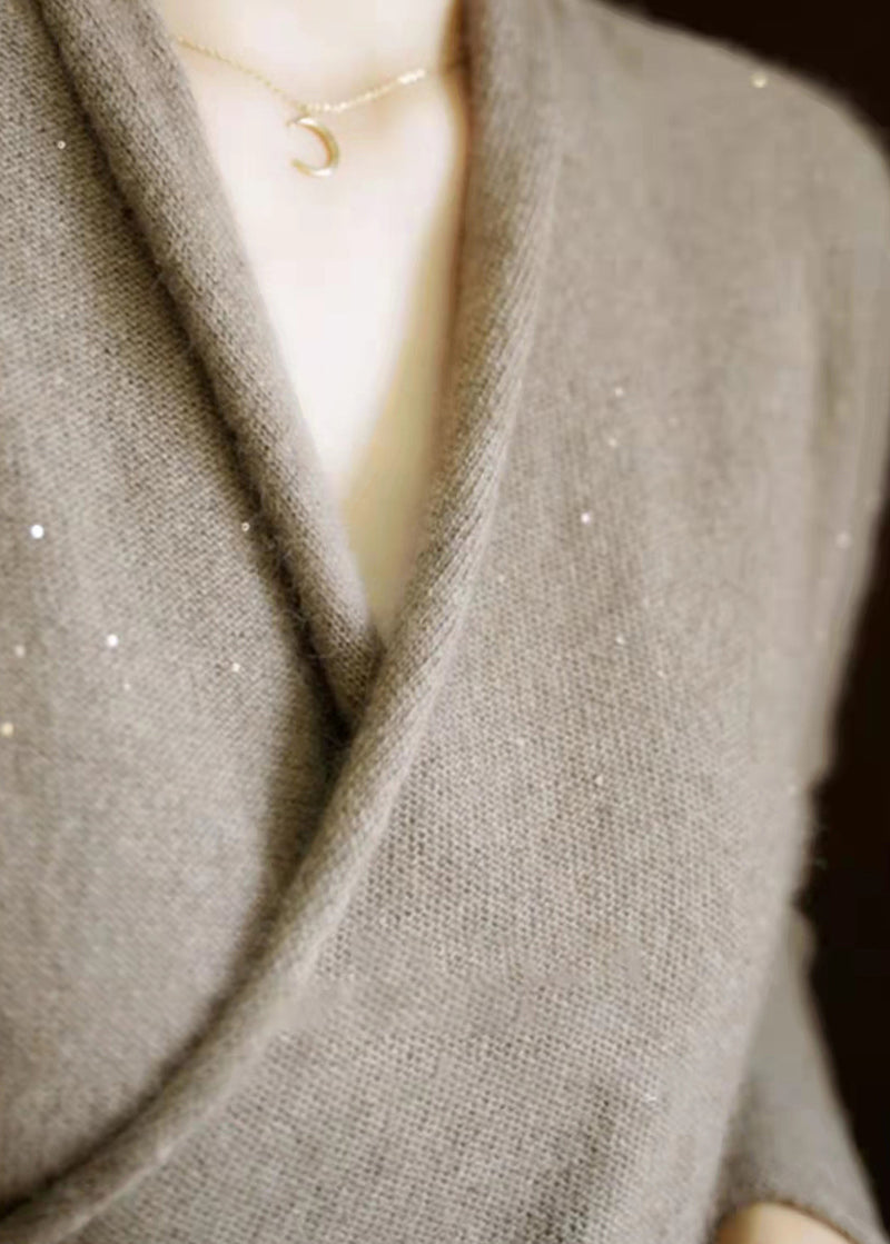Modern Chocolate V Neck Thick Cashmere Knitted Sweater Tops Long Sleeve