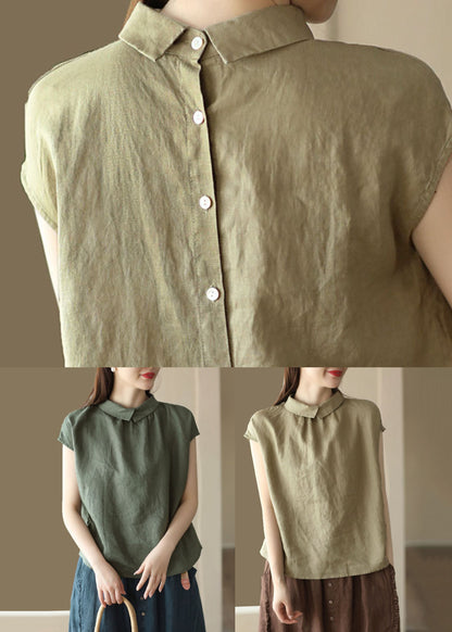 Khaki Patchwork Linen Shirts Wear on Both Sides Button Summer