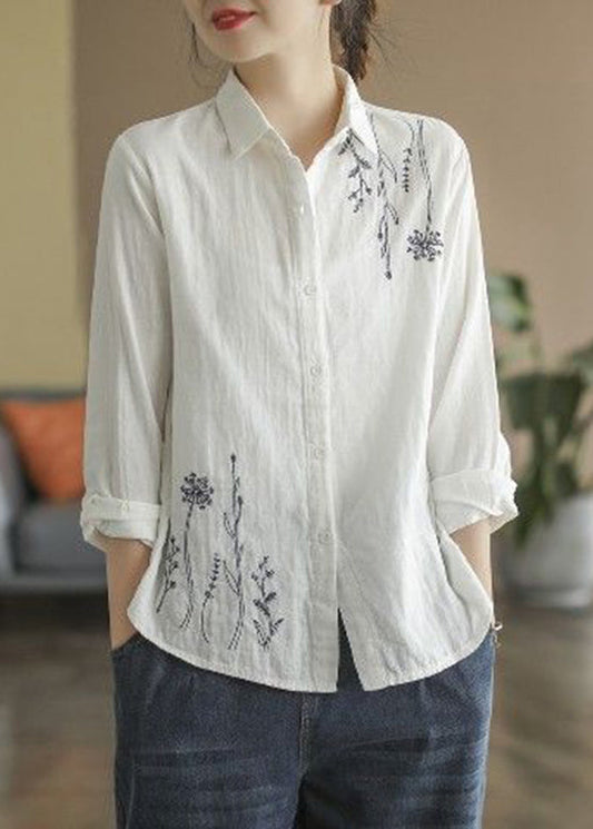 White Peter Pan Collar Cotton Top Fall