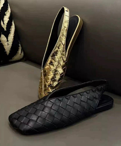 Gold Cowhide Leather Walking Sandals Square Toe