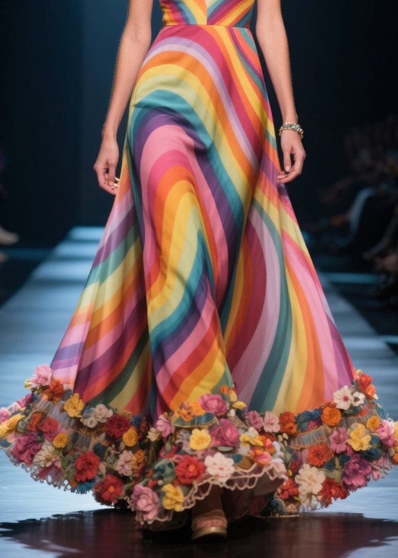 Rainbow Decorated Silk Vestidos Dress Summer
