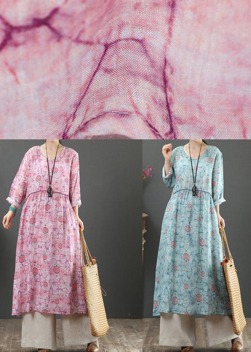 O Neck Cinched Spring Tunics Photography Pink Print Maxi Dresses