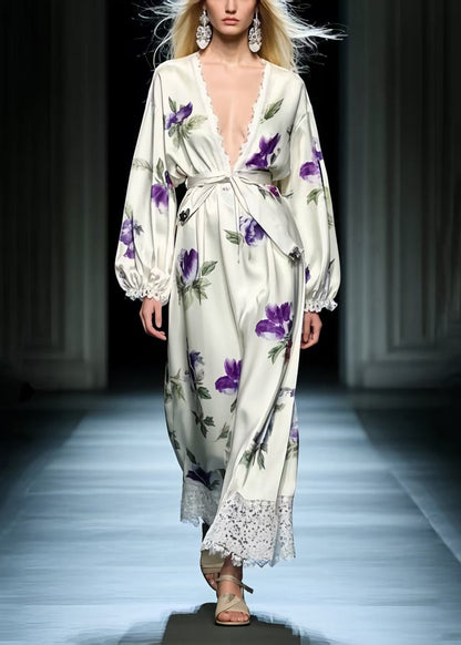 Purple Patchwork Silk Tunic Dresses Spring
