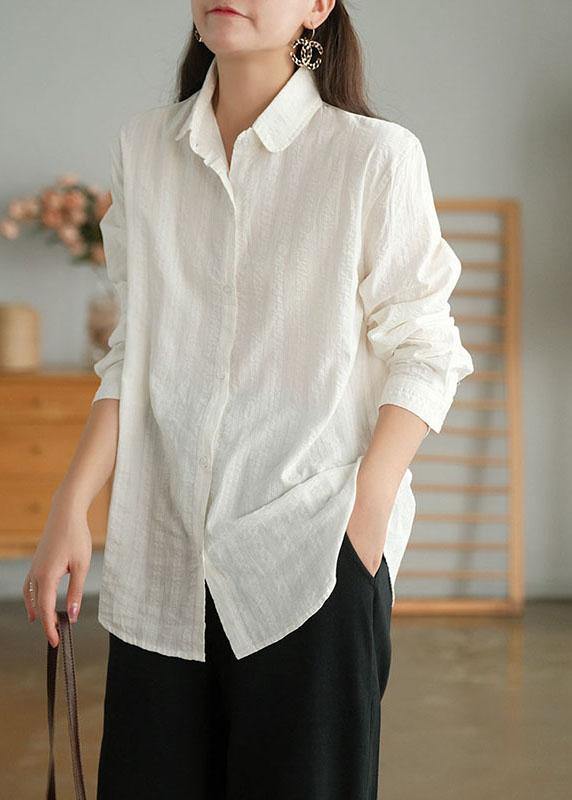 Organic White Peter Pan Collar Button Fall Top Long Sleeve