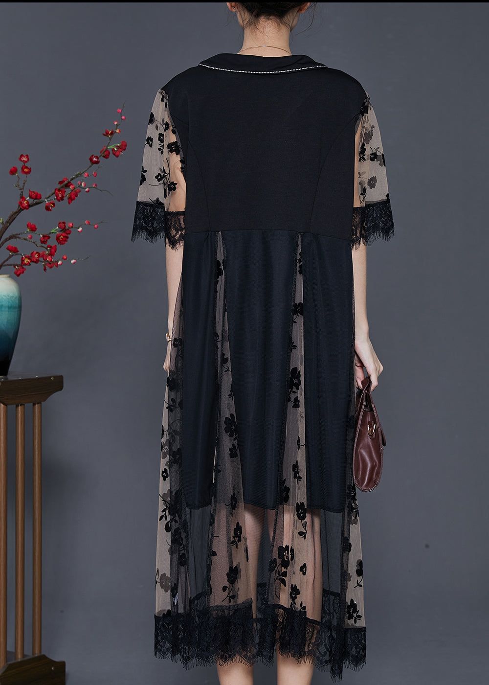 Black Print Patchwork Tulle Dresses Summer