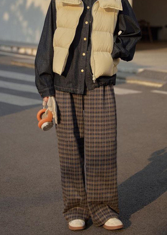 New Plaid High Waist Wide Leg Pants Spring
