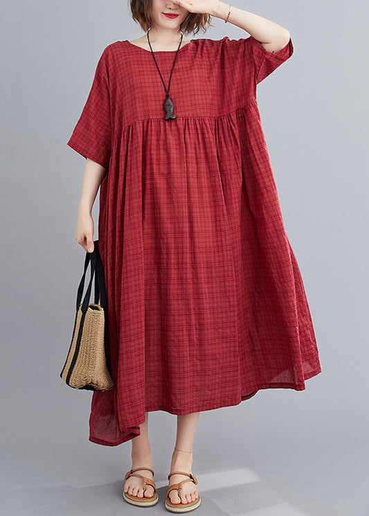 Mulberry O-neck Wrinkled Maxi Dress Summer