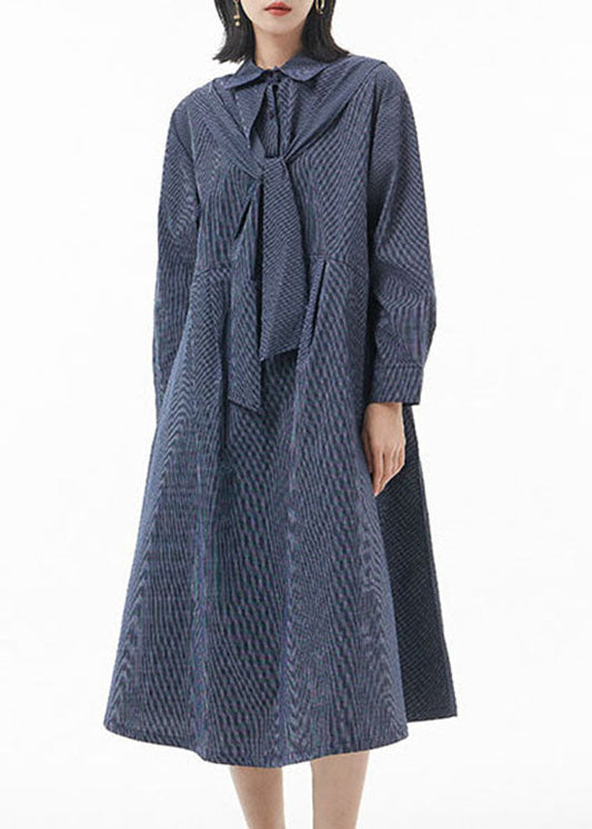 Blue Peter Pan Collar Striped Patchwork Shirt Dresses Spring