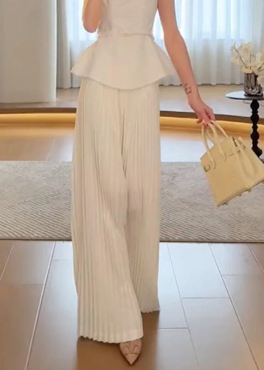 Classy White High Waist Wide Leg Pants Spring