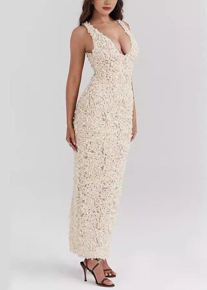 White V Neck Side Open Ankle Dress Sleeveless