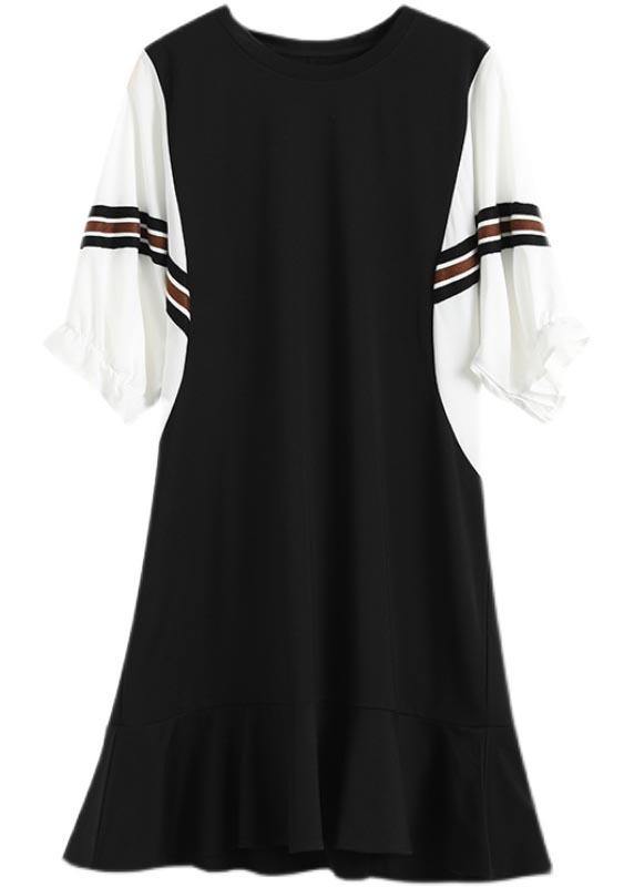 Black Patchwork Batwing Sleeve Summer Cotton Dress