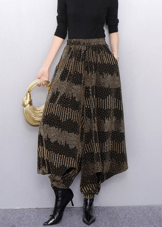 Minimalism Lantern Pants With Textured Gold Pattern