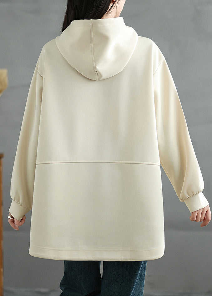 Beige Embroidered Graphic Cotton Sweatshirts Top Spring