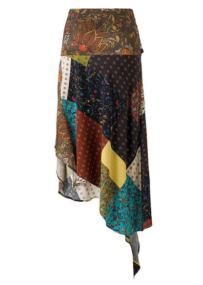 Asymmetrical Print Lace Up Cotton Skirt Summer