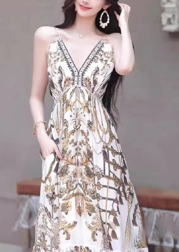 Holiday Style Printed Beach Strap Dress for Summer