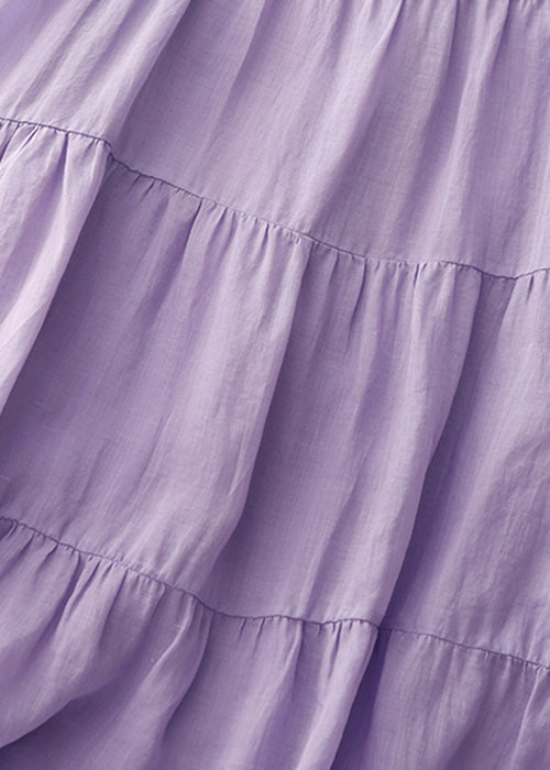 Simple Purple O-neck Cotton Long Dresses Sleeveless