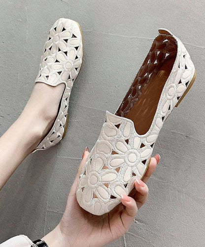 Cotton Fabric Hollow Out Embroidery Splicing Yellow Loafers for
