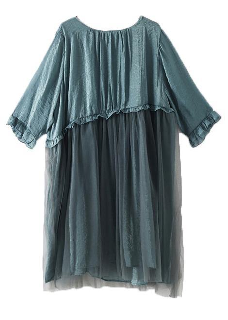 Fitted Green Patchwork Tulle Summer Chiffon Dress
