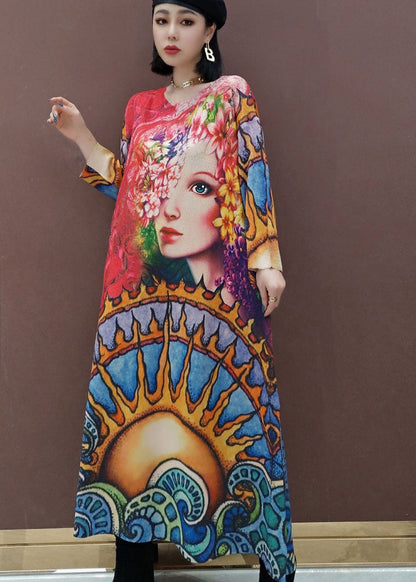 Red Print Knit Dress Spring