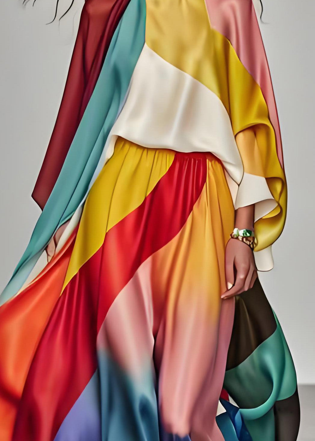 Italian Colorblock Silk Dress Suit Set Summer