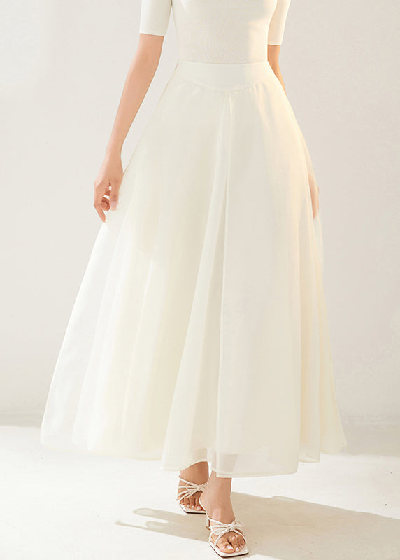 New White Layered Side Open Organza Skirt Summer